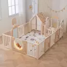 Манеж UNIX Kids DeLuxe House Camel, 180 x 200 см, с баскетбольной стойкой, доской для рисования, ковриком для игр