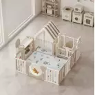 Манеж UNIX Kids DeLuxe House&Storage Camel, 150 x 180 см, с игровым домиком, баскетбольной стойкой, доской для рисования, качелями + место для хранения игрушек