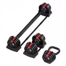 Гантель регулируемая 18кг + штанга + гиря, HYFIT, набор 3в1, D7040